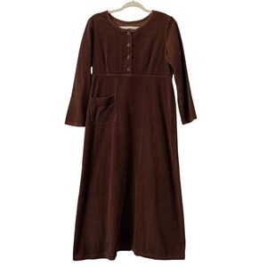 Vintage Corduroy Jumper Midi Dress Sz 10 Petite Dark Brown Modest Prairie Boho